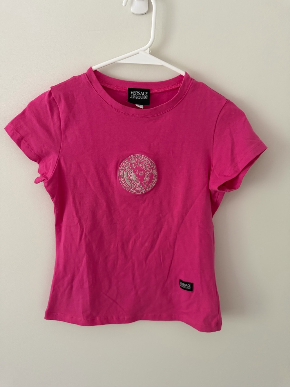 Versace Pink Medusa Embroidered Crop Tee